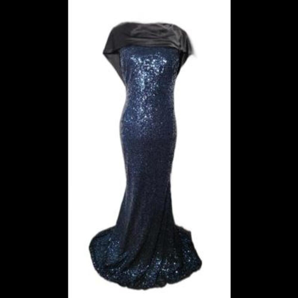 BADGLEY MISCHKA Sequin Cowl Loop Formal Gown open back, 10 - Picture 3 of 4